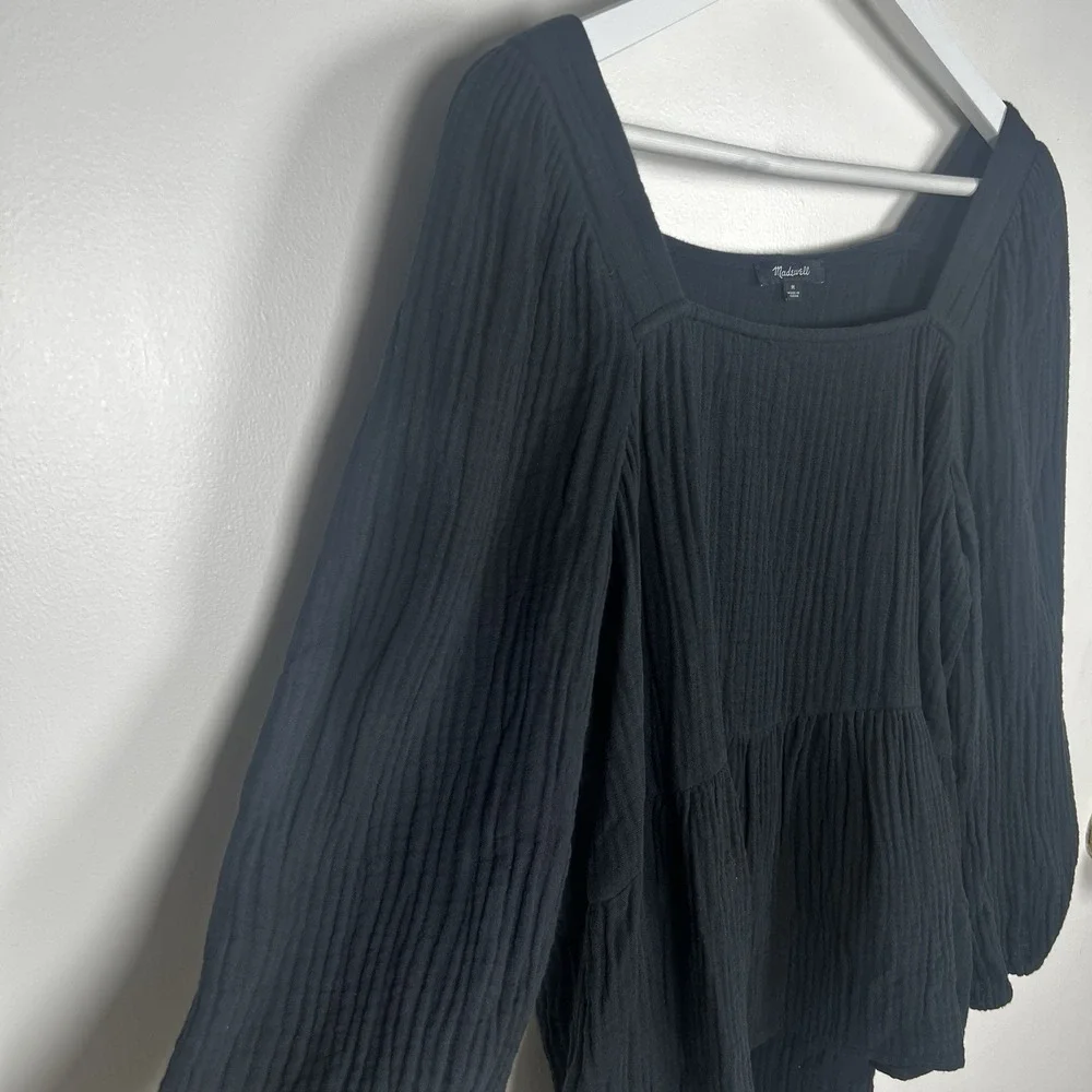 Madewell Puff Sleeve Lightspun Millbrook Peplum Top Square Neck Size‎ M Boho